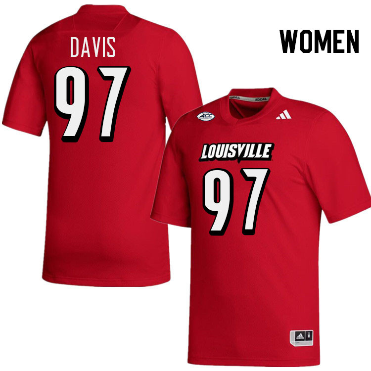 Women #97 Maurice Davis Louisville Cardinals College Football Jerseys Stitched-Red